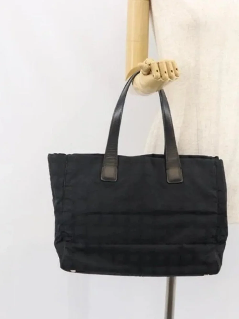 CHANEL New Travel line Hand Bag Black Gold CC Auth 164762
